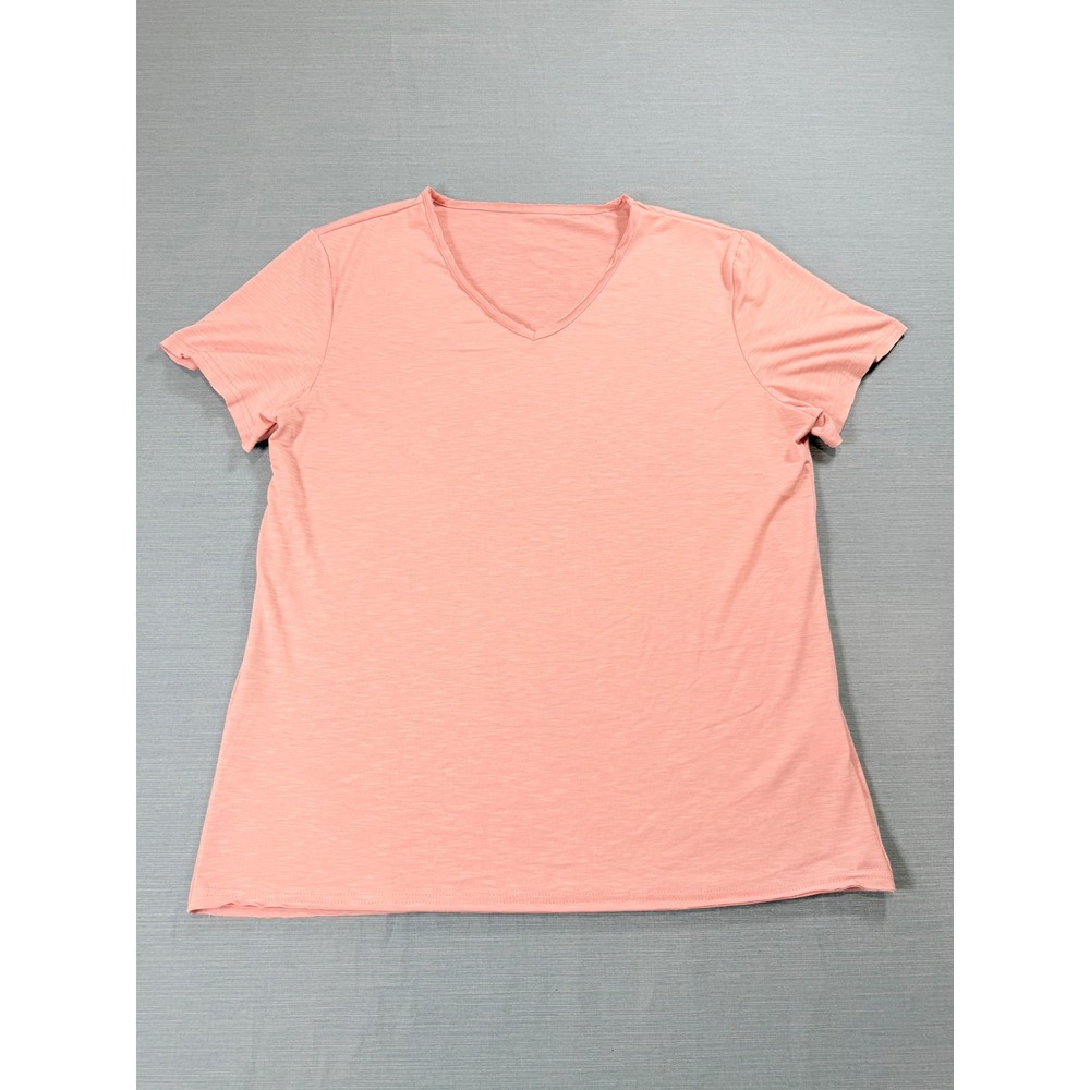 Womens Peach V-Neck Short Sleeve Slub Knit T-Shirt Size Large Casual Tee - Picture 1 of 7
